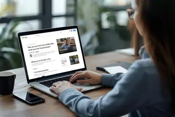 woman searching on a computer.
